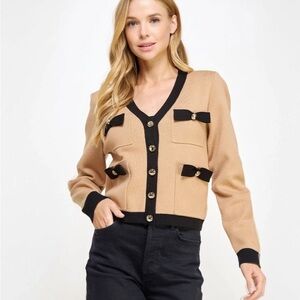 Chic Tan and Black Women's Cardigan